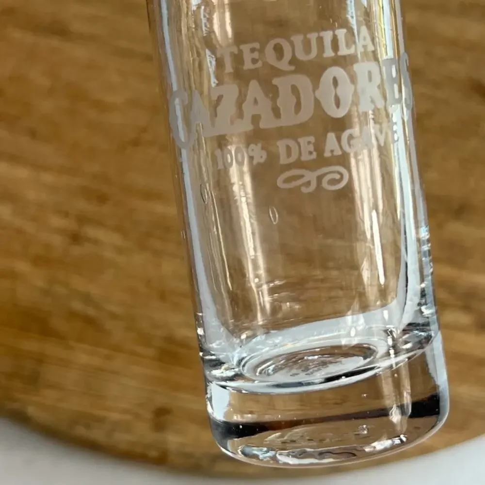 Glass Blown Cazadores Tequila Shot Glasses Amber Rim Thick Glass Set of 2